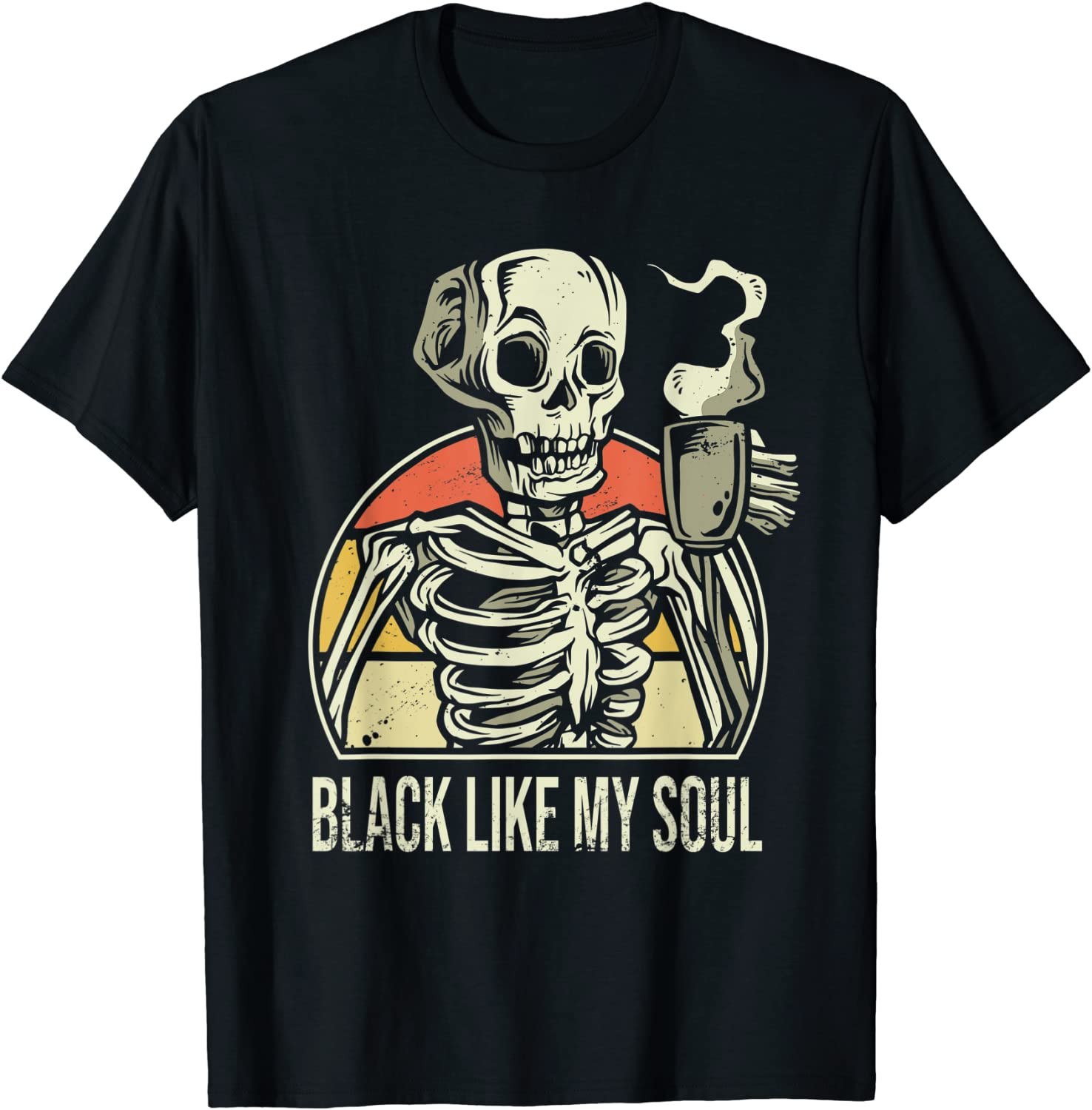 Halloween Coffee Drinking Skeleton Black Like My Soul T-Shirt