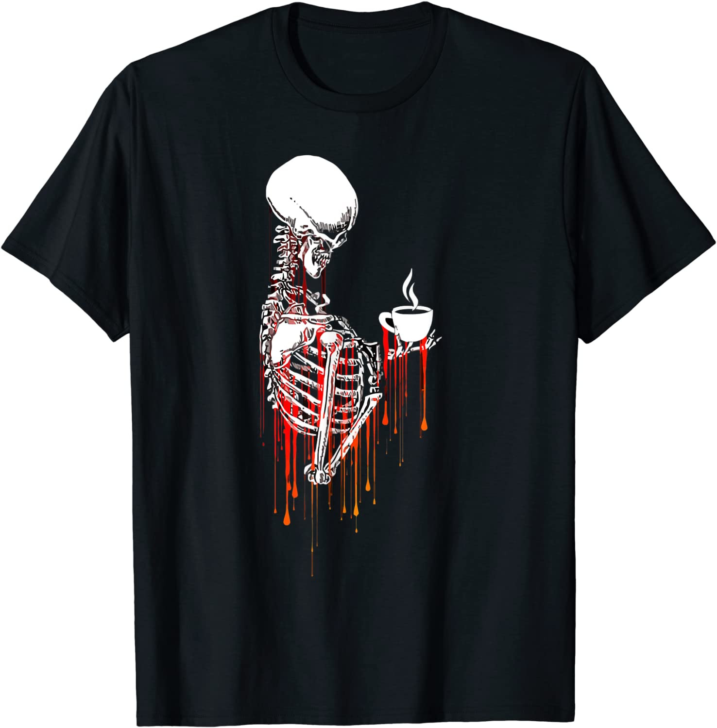 Halloween Coffee Drinking Skeleton Skull Gothic Goth T-Shirt
