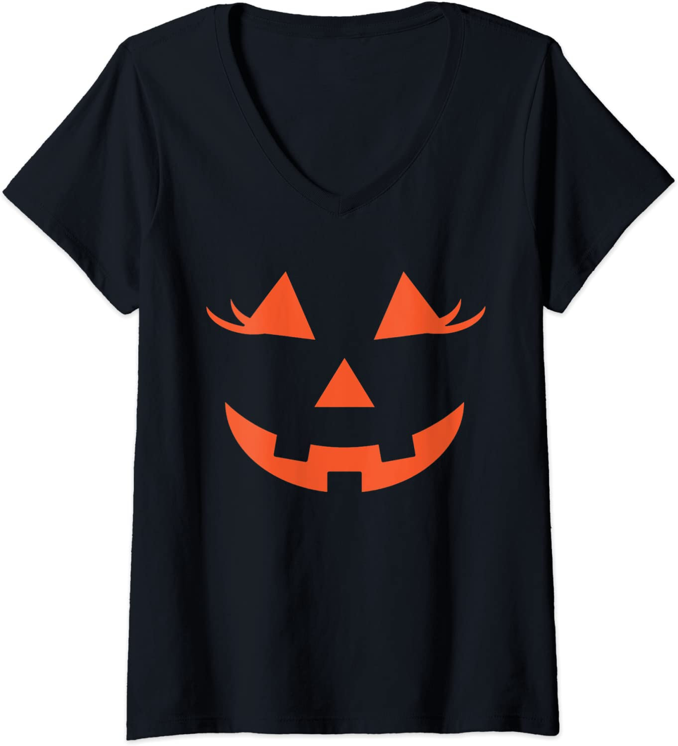 Halloween Smiling Pumpkin Jack-o-Lantern Eyelashes Face T-Shirt