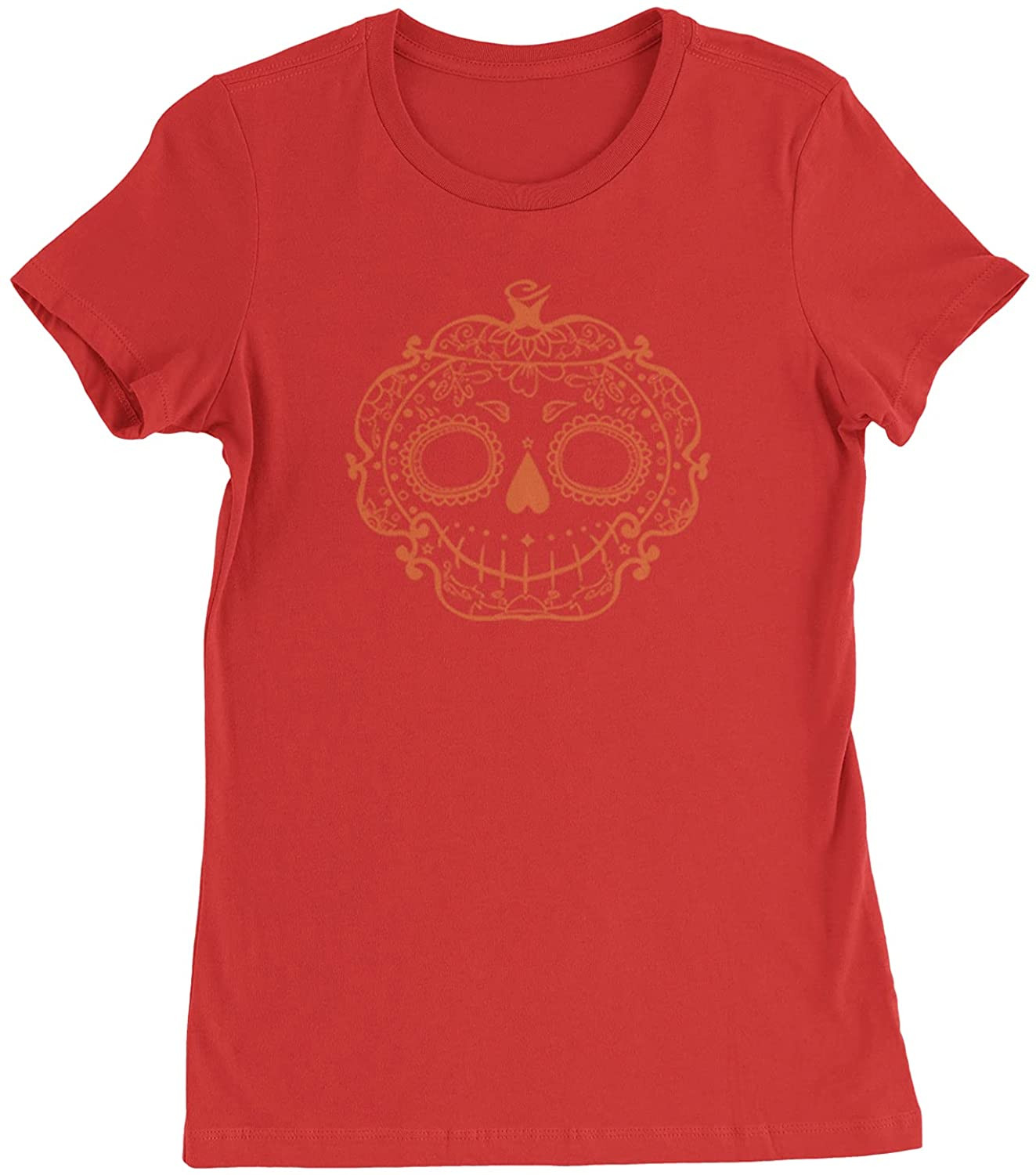 Halloween Sugar Skull Pumpkin Head Womens T-Shirt