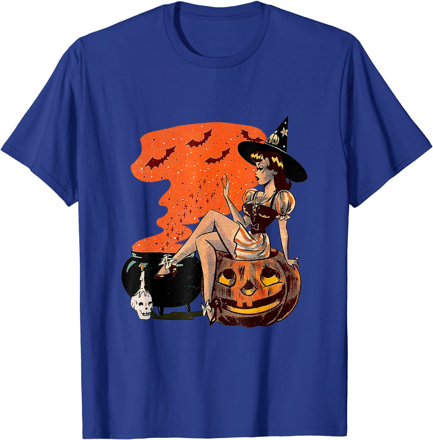 Halloween Witch Cauldron Pin Up Retro Vintage Pumpkin Women T-Shirt