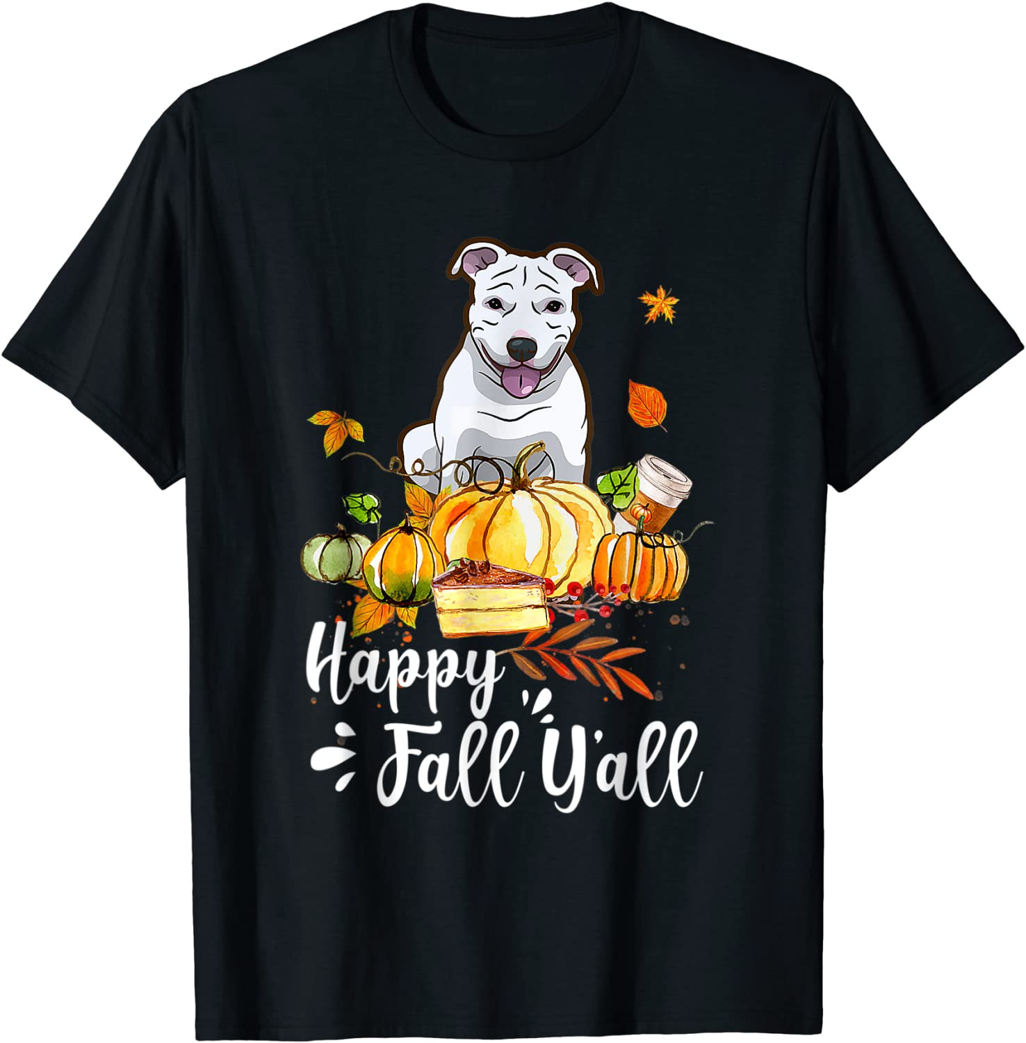 Happy Fall Y'all Pitbull Dog Thanksgiving Halloween T-Shirt