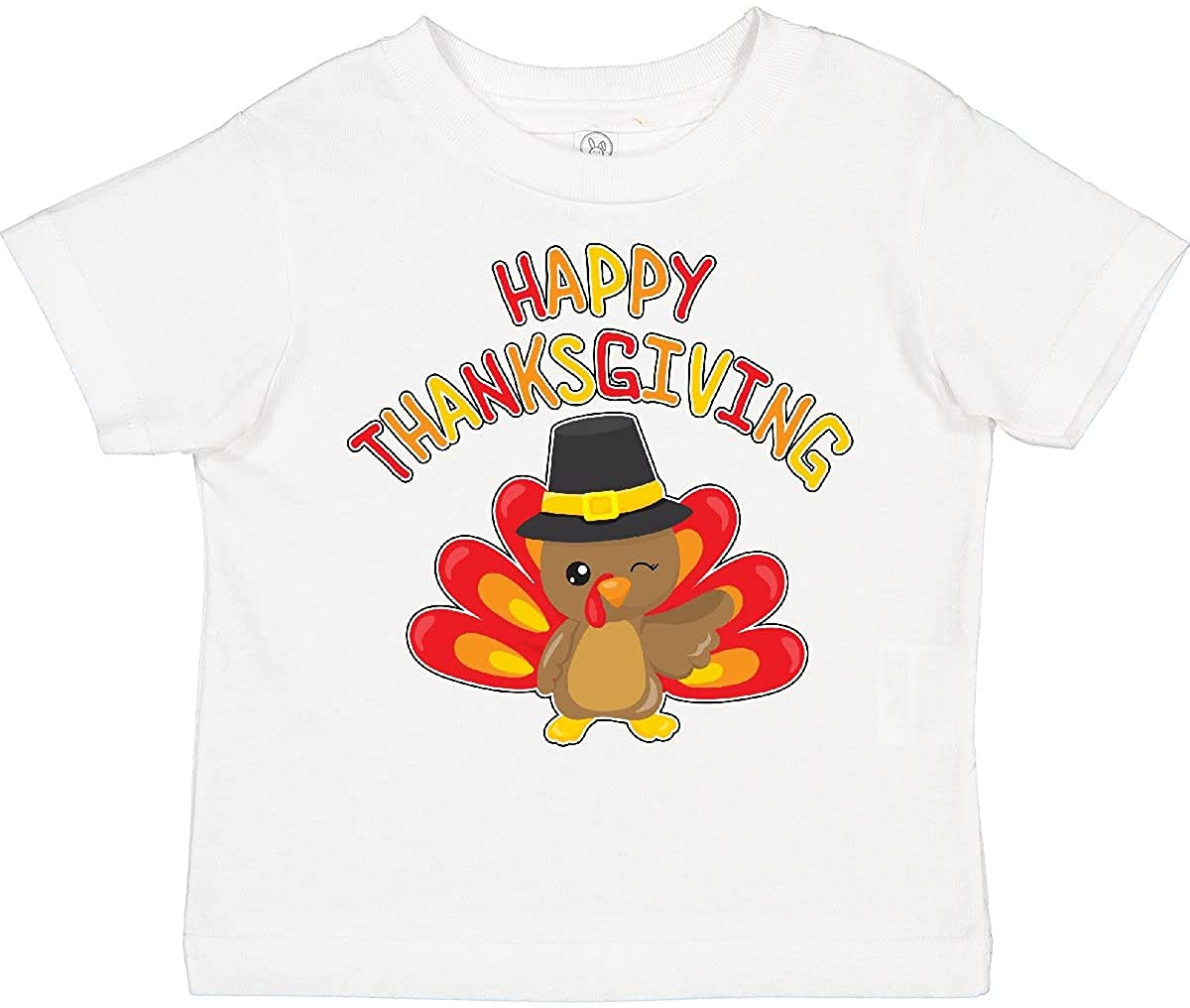 Happy Thanksgiving- Cute Turkey In Pilgrim Hat Toddler T-Shirt