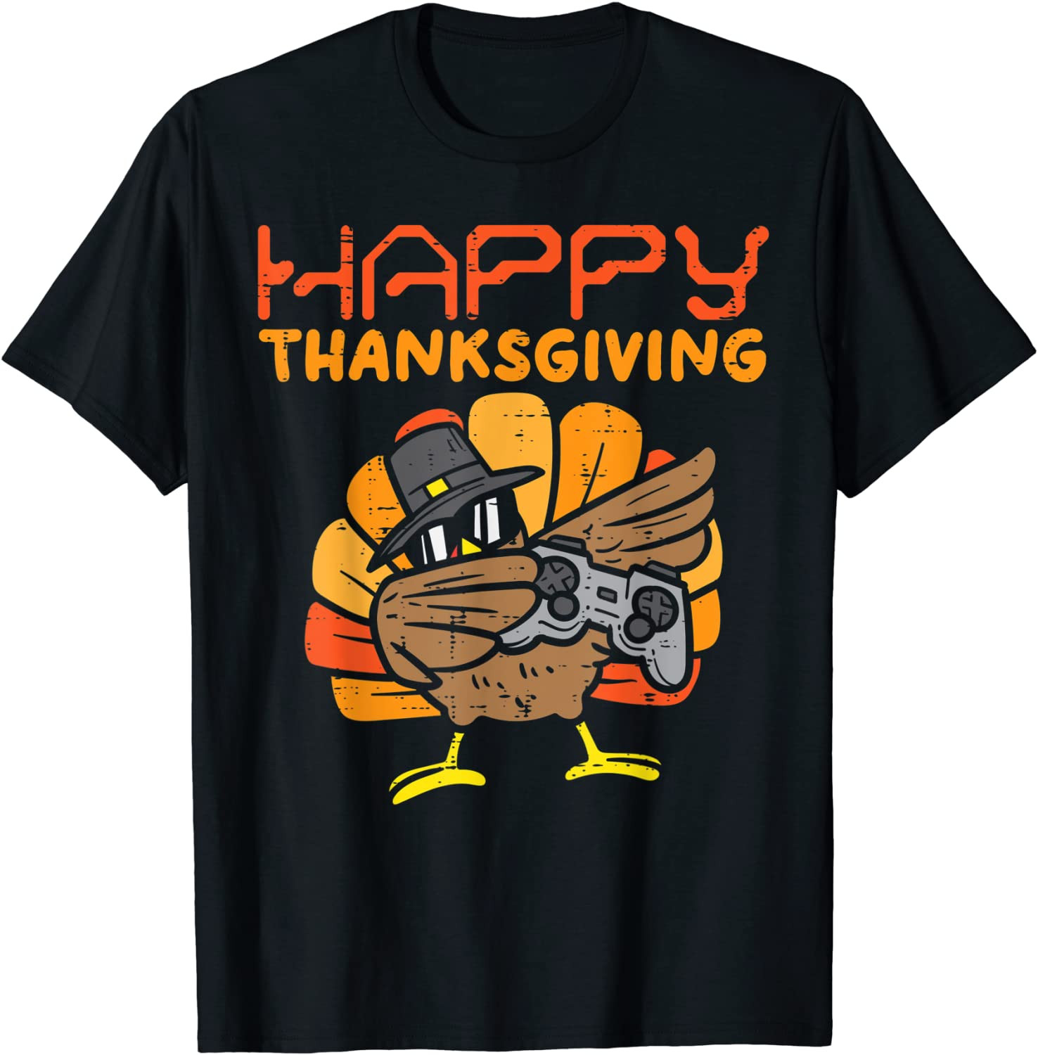 Happy Thanksgiving Dabbing Gamer Turkey Kids Boys Girls Men T-Shirt
