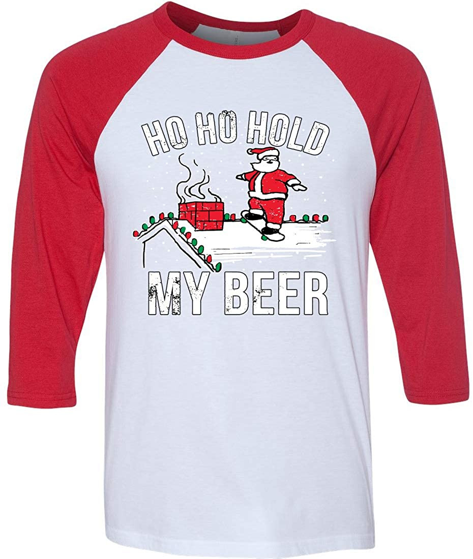 Ho Ho Hold My Beer Skateboarding Santa Ugly Christmas  3/4 Sleeve T-Shirt