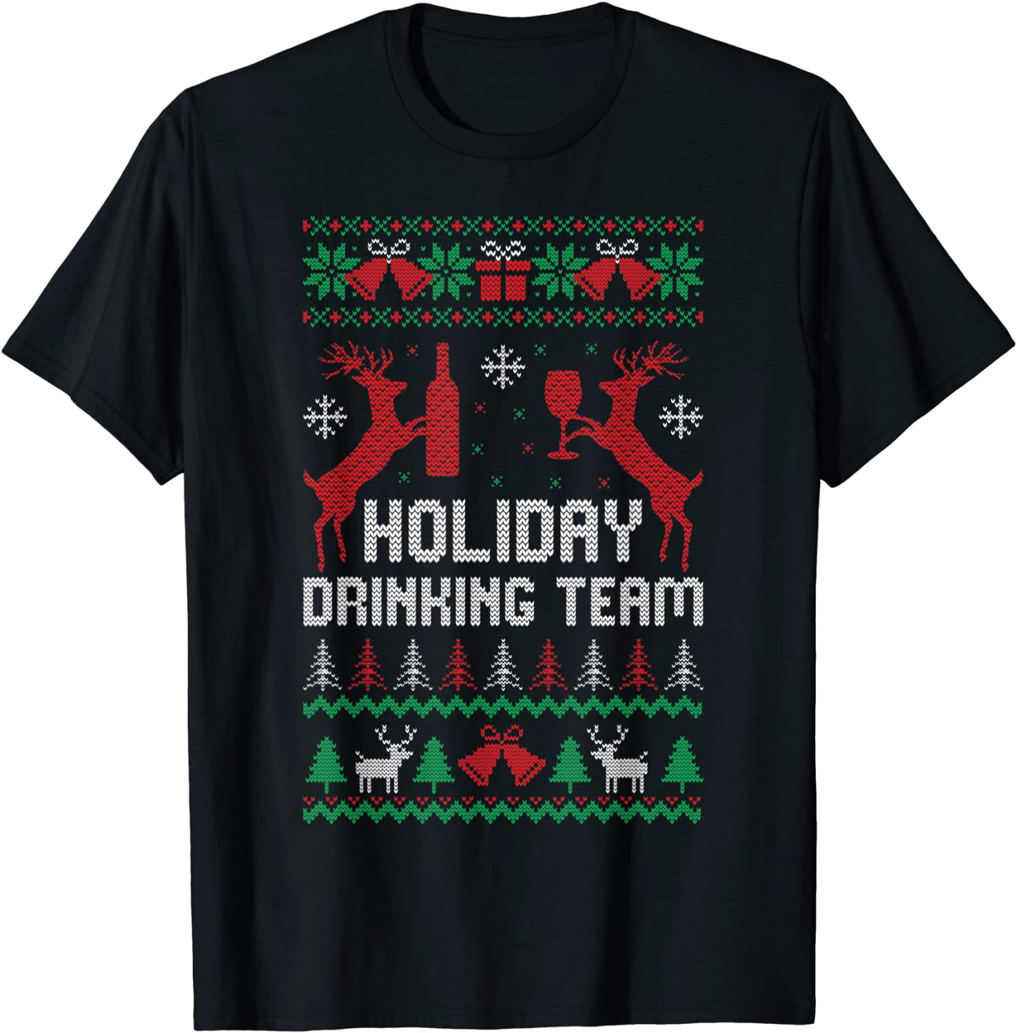 Holiday Drinking Team Reindeer Beer Wine Drinker Christmas T-Shirt