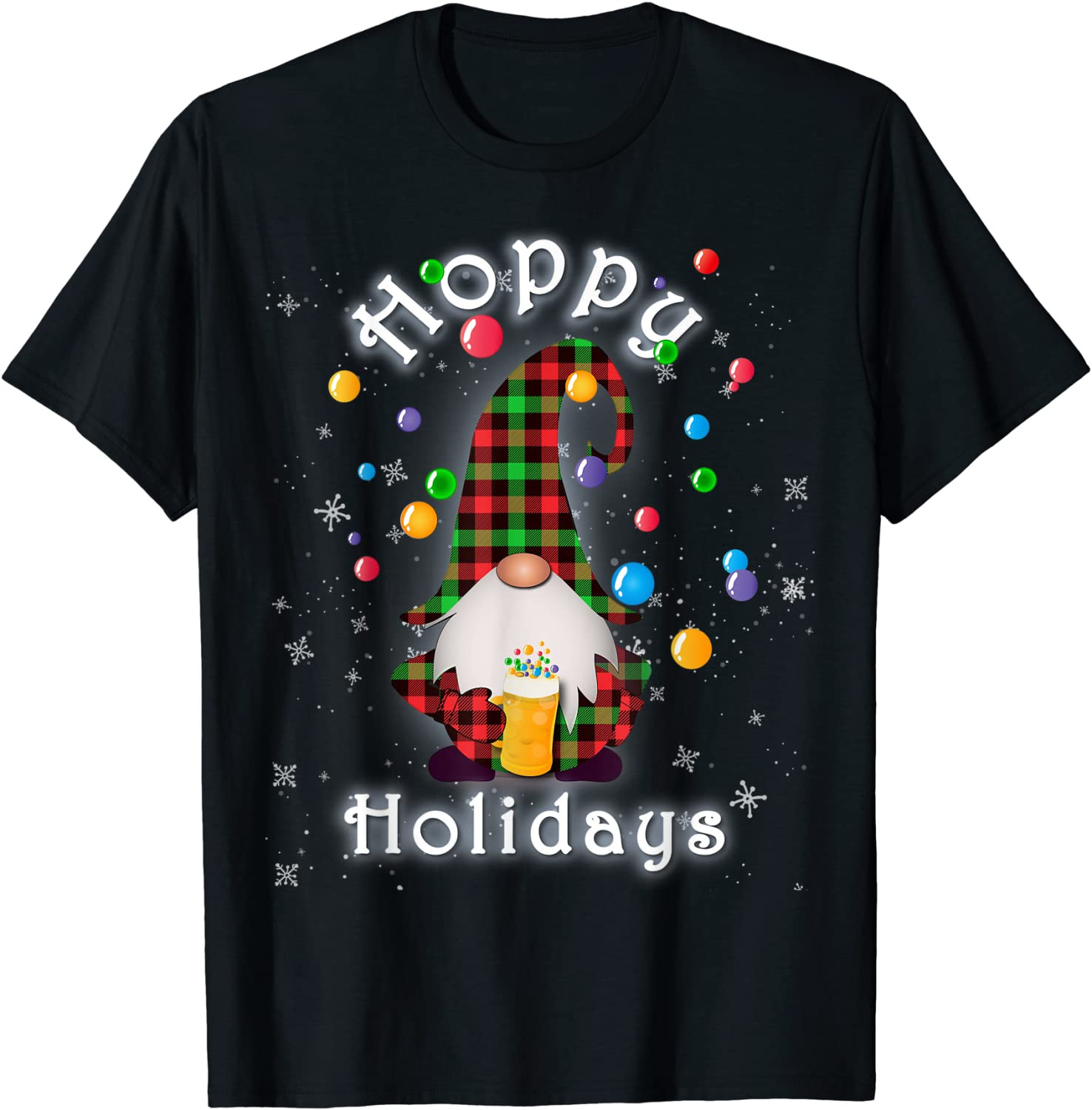 Hoppy Holidays Drinking Gnome Thanksgiving Christmas Themed T-Shirt