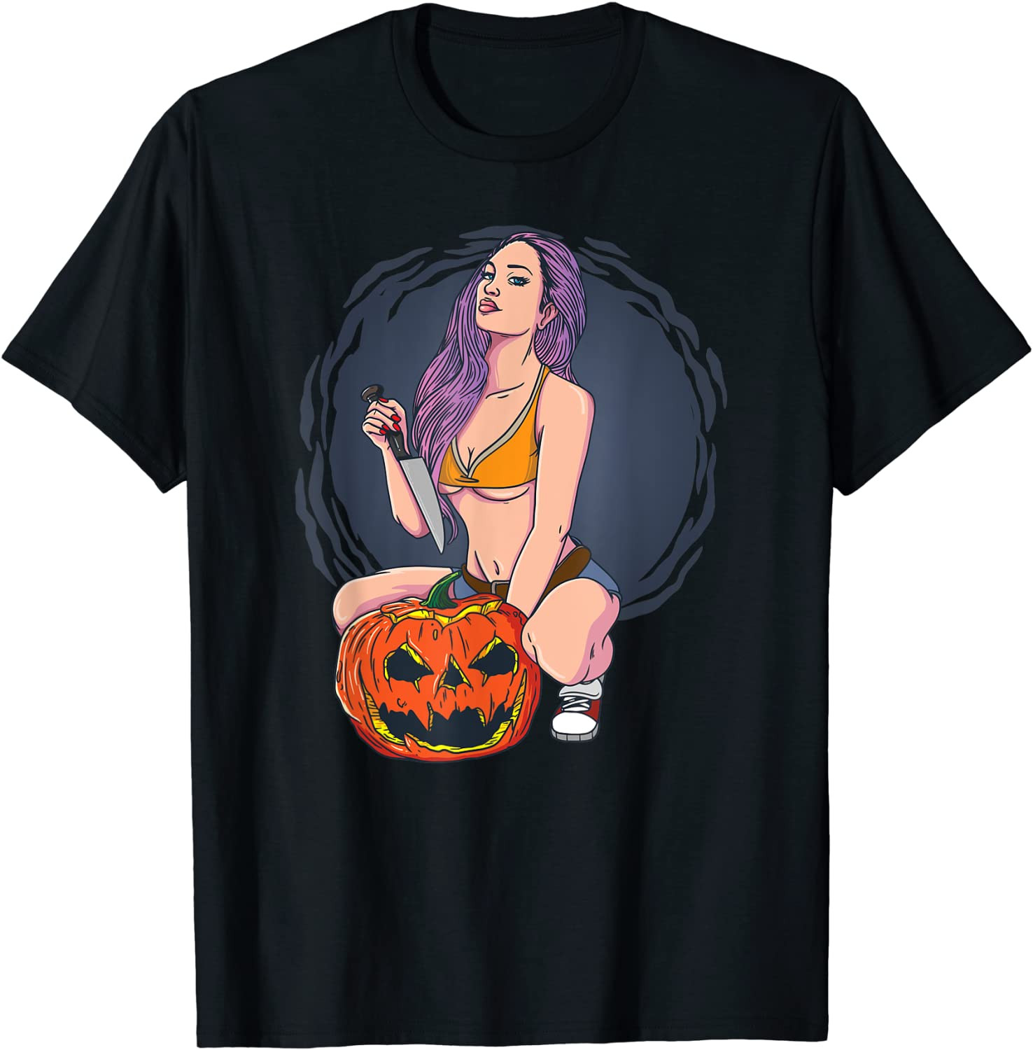 Hot Sexy Halloween Killer Mom Mummy With Knife And Pumpkin T-Shirt