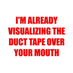 I'M ALREADY VISUALIZING THE DUCT TAPE OVER YOUR MOUTH