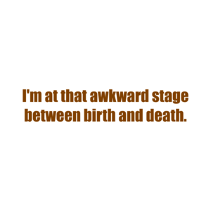I'm at that awkward stage between birth and death.