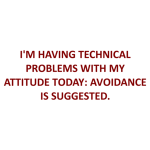 I'M HAVING TECHNICAL PROBLEMS WITH MY ATTITUDE TODAY: AVOIDANCE IS SUGGESTED.