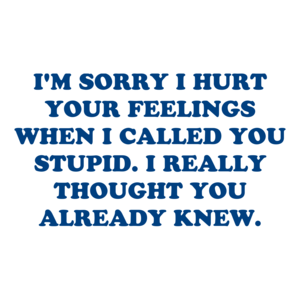 I'M SORRY I HURT YOUR FEELINGS WHEN I CALLED YOU STUPID. I REALLY THOUGHT YOU ALREADY KNEW.