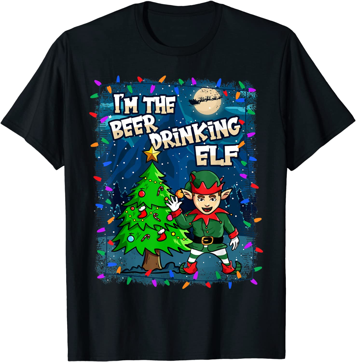 I'm The Beer Drinking Elf Christmas Santa Claus MALE ELF T-Shirt