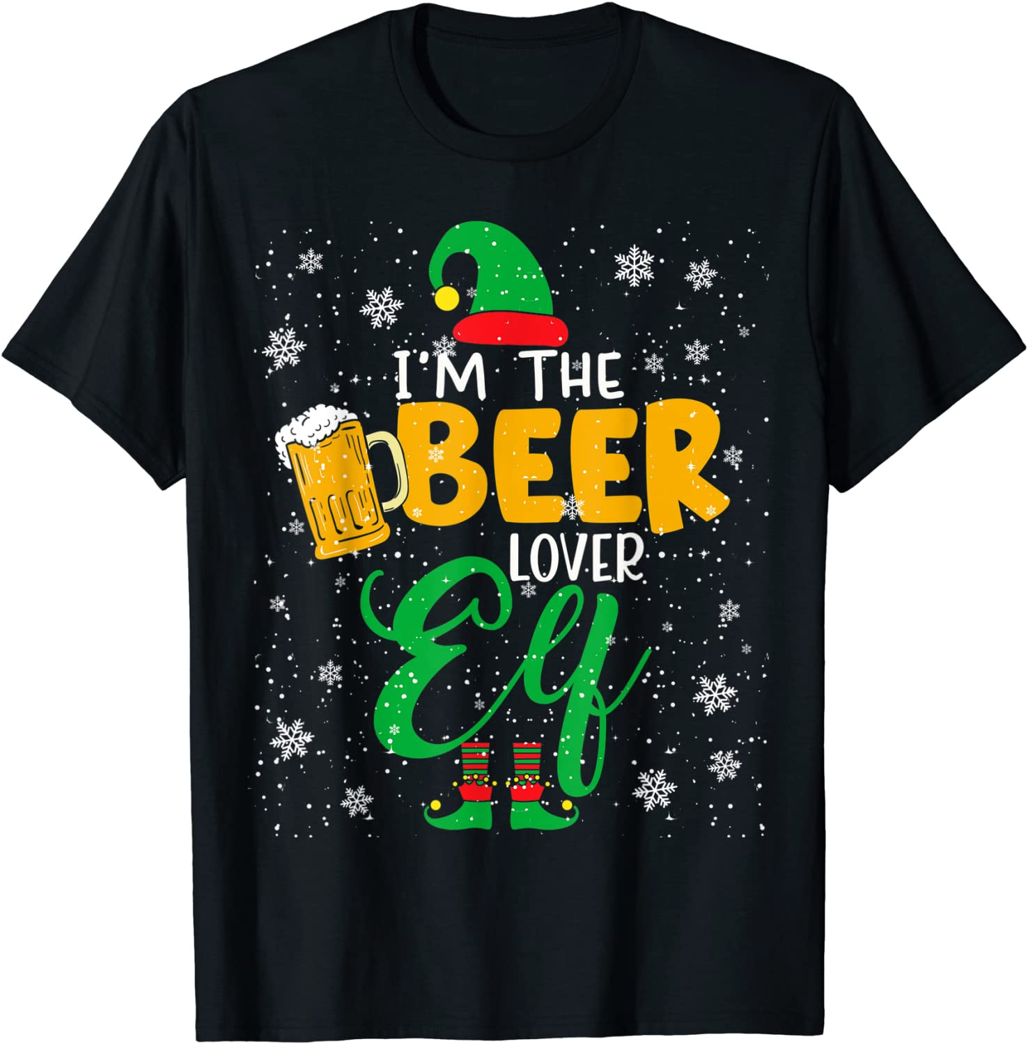 I'm The Beer Lover Elf Christmas Elf Drinking Beer Family T-Shirt