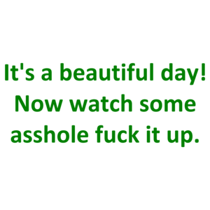 It's a beautiful day! Now watch some asshole fuck it up.