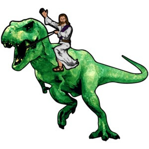 Jesus riding a dinosaur