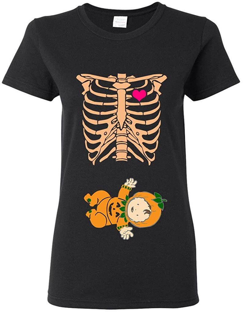 Ladies Baby Skeleton Baby Pumpkin Lantern Halloween Horror T-Shirt