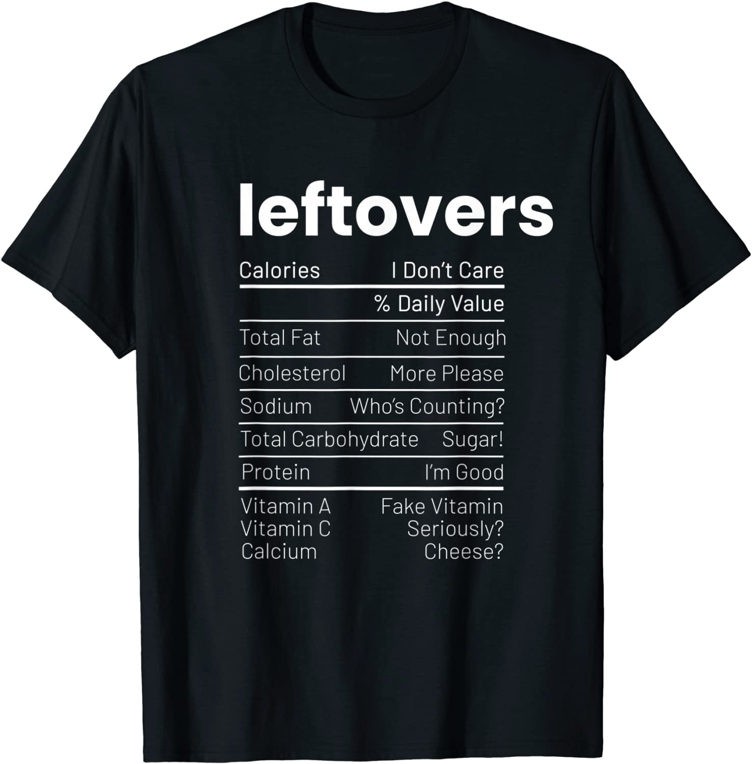 Leftovers Nutrition Facts Thanksgiving Leftover Recipes T-Shirt