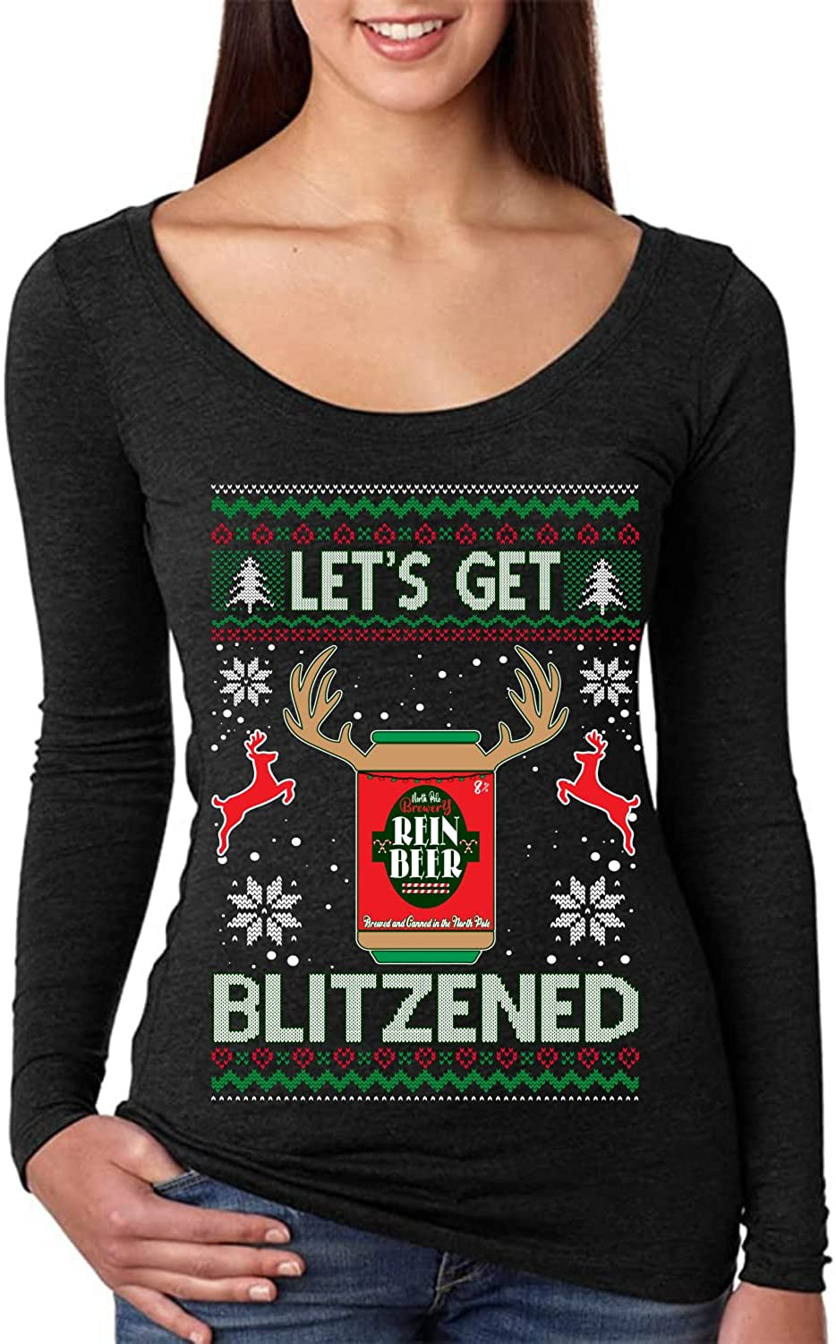 Let's Get Blitzened Rein Beer Ugly Christmas  T-Shirt