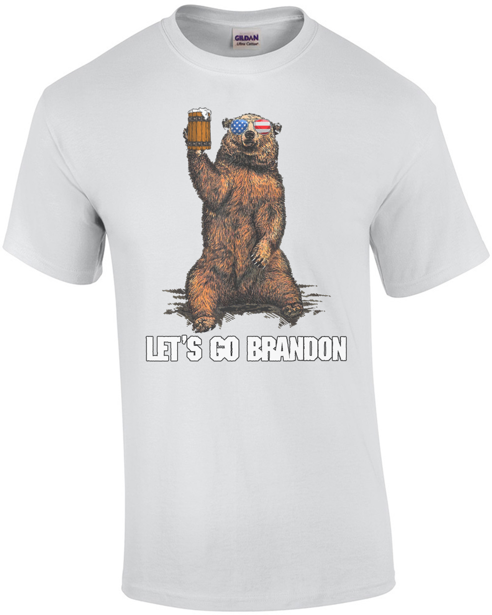 Lets Go Brandon Bear Drinking Beer USA Flag Vintage T-Shirt