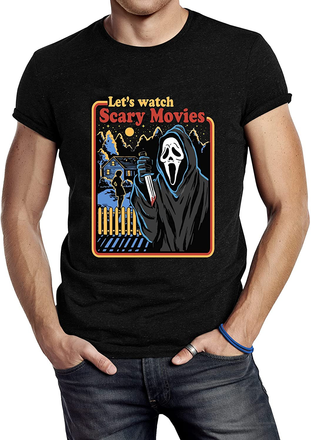 Let's Watch Scary Movies Men  T-Shirt