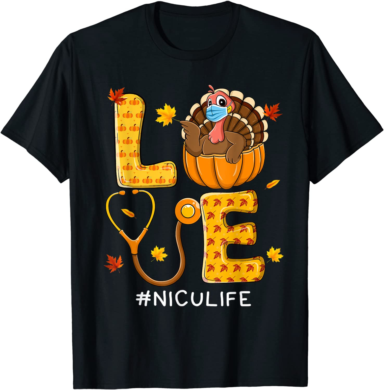 Love Nurse NICU Life Thanksgiving Turkey Lover Women Girl T-Shirt