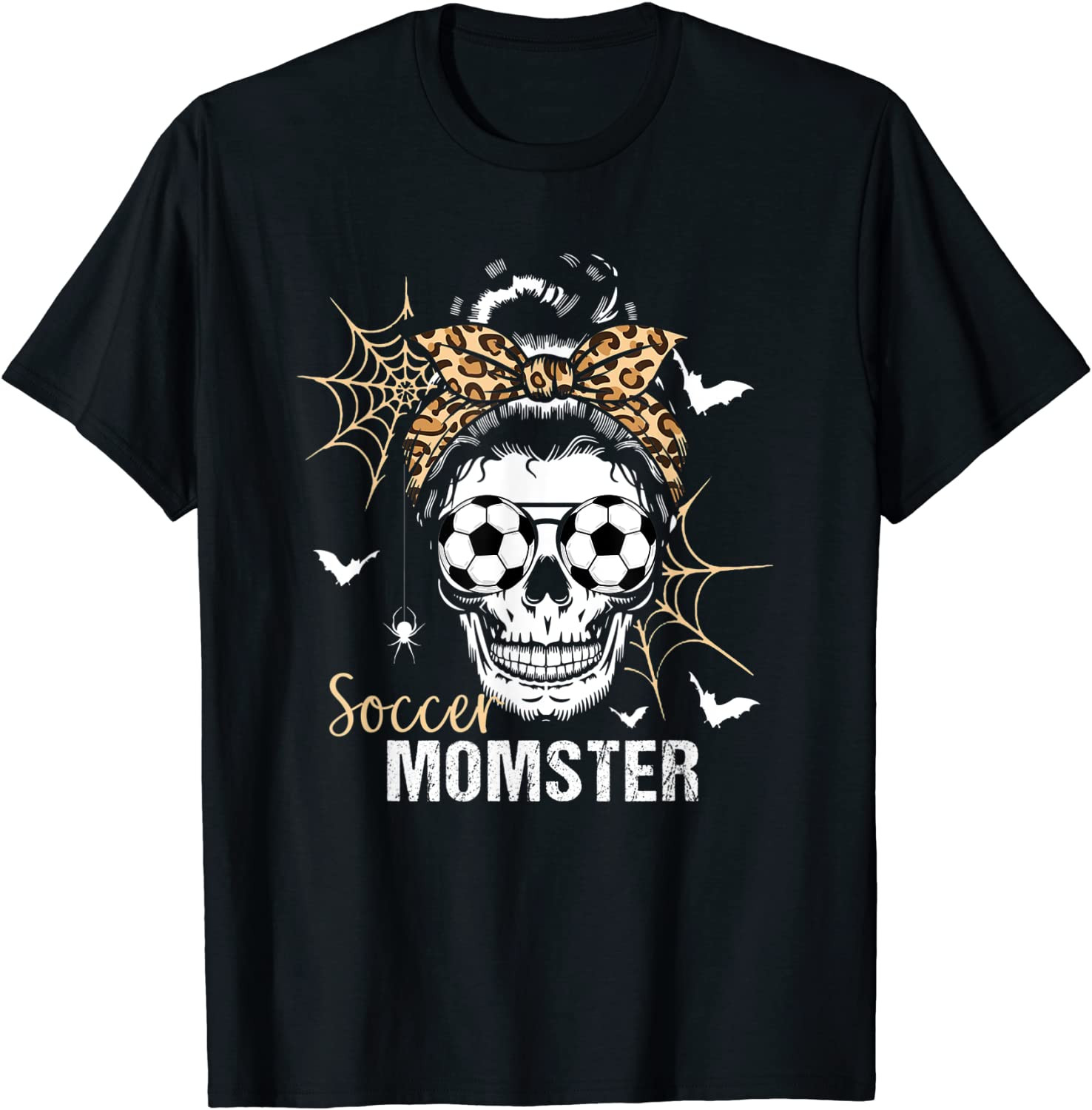 Momster Soccer Mom Messy Bun Skull For Women Halloween T-Shirt