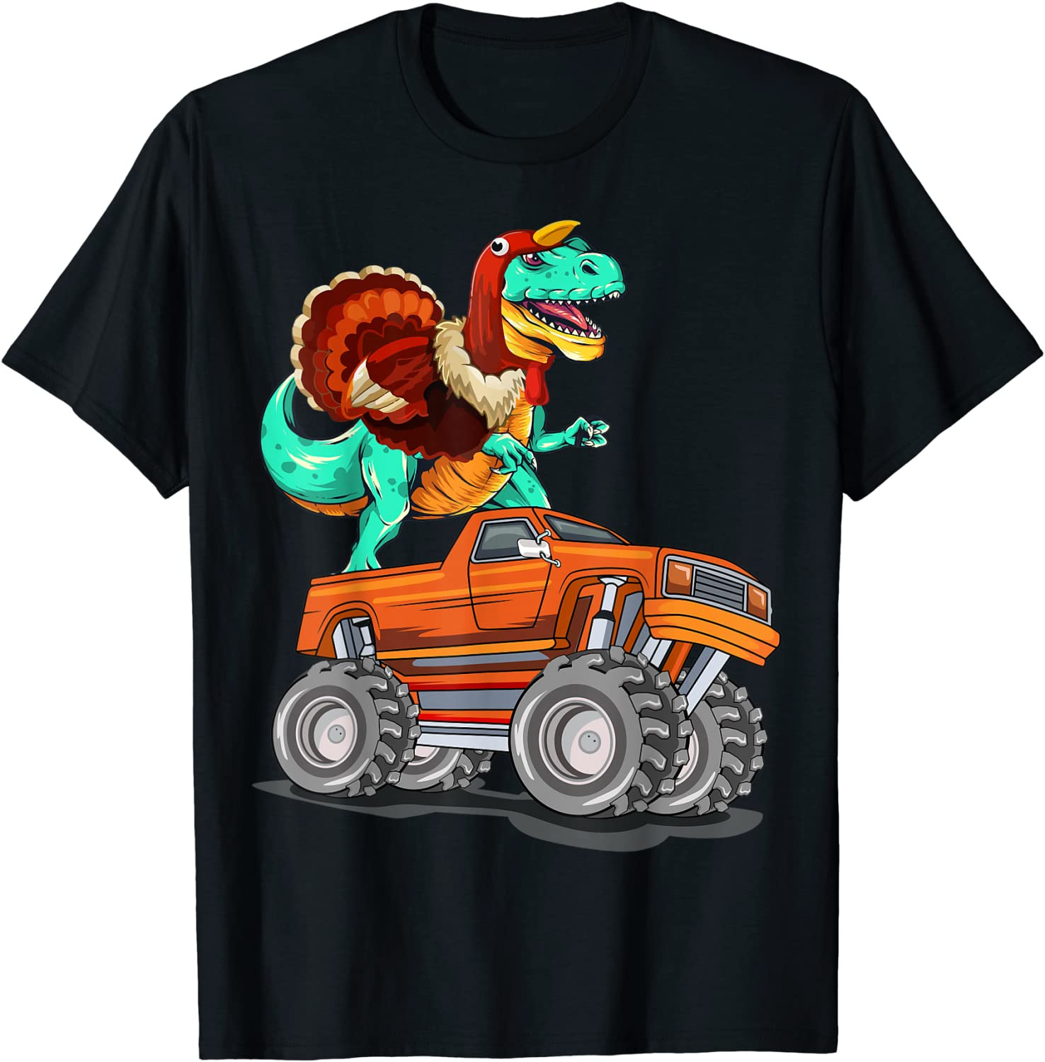 Monster Truck Turkey Trex Dinosaur Happy Thanksgiving Boys T-Shirt