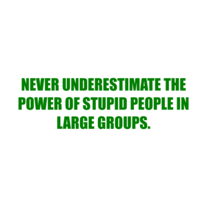 NEVER UNDERESTIMATE THE POWER OF STUPID PEOPLE IN LARGE GROUPS.