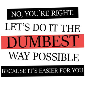 No, you're right. Let's do it the dumbest way possible. funny
