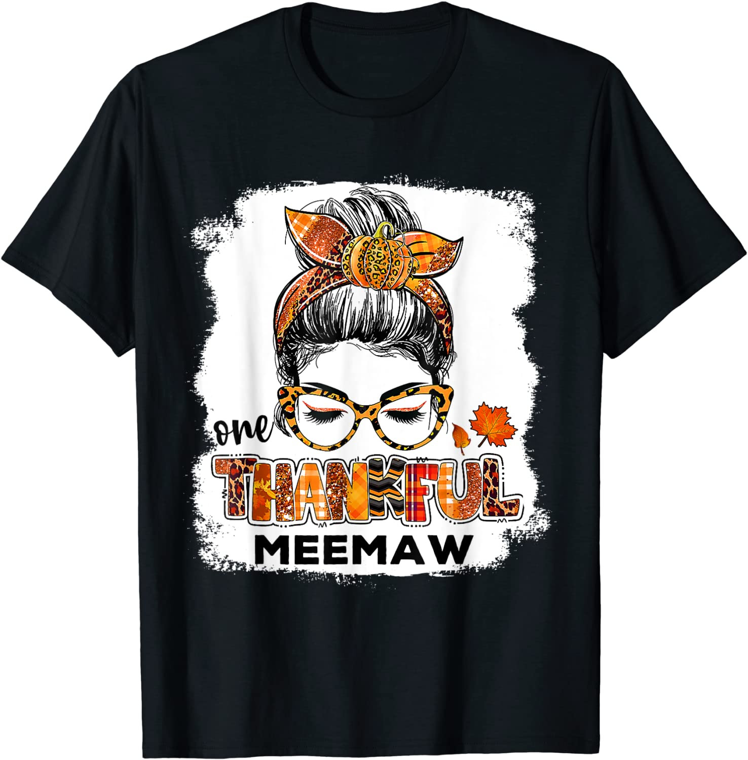 One Thankful Meemaw Fall Costume Leaves Autumn Thanksgiving T-Shirt