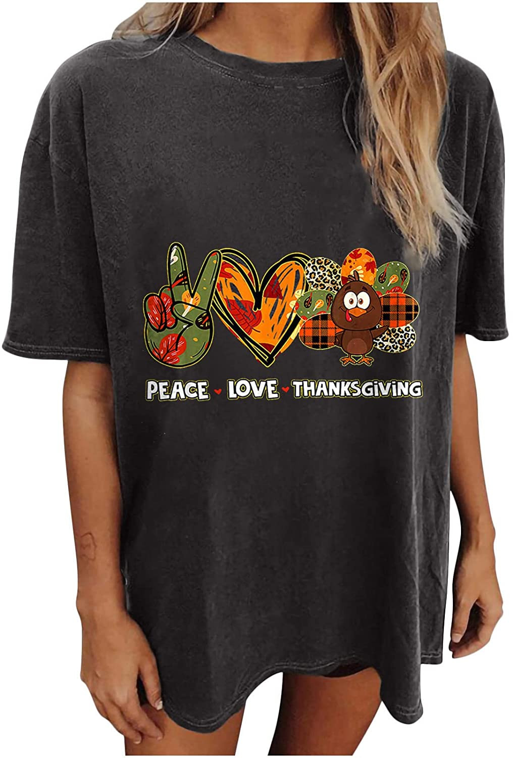Peace Love Thanksgiving Turkey Autumn Fall Maple Leaf T-Shirt