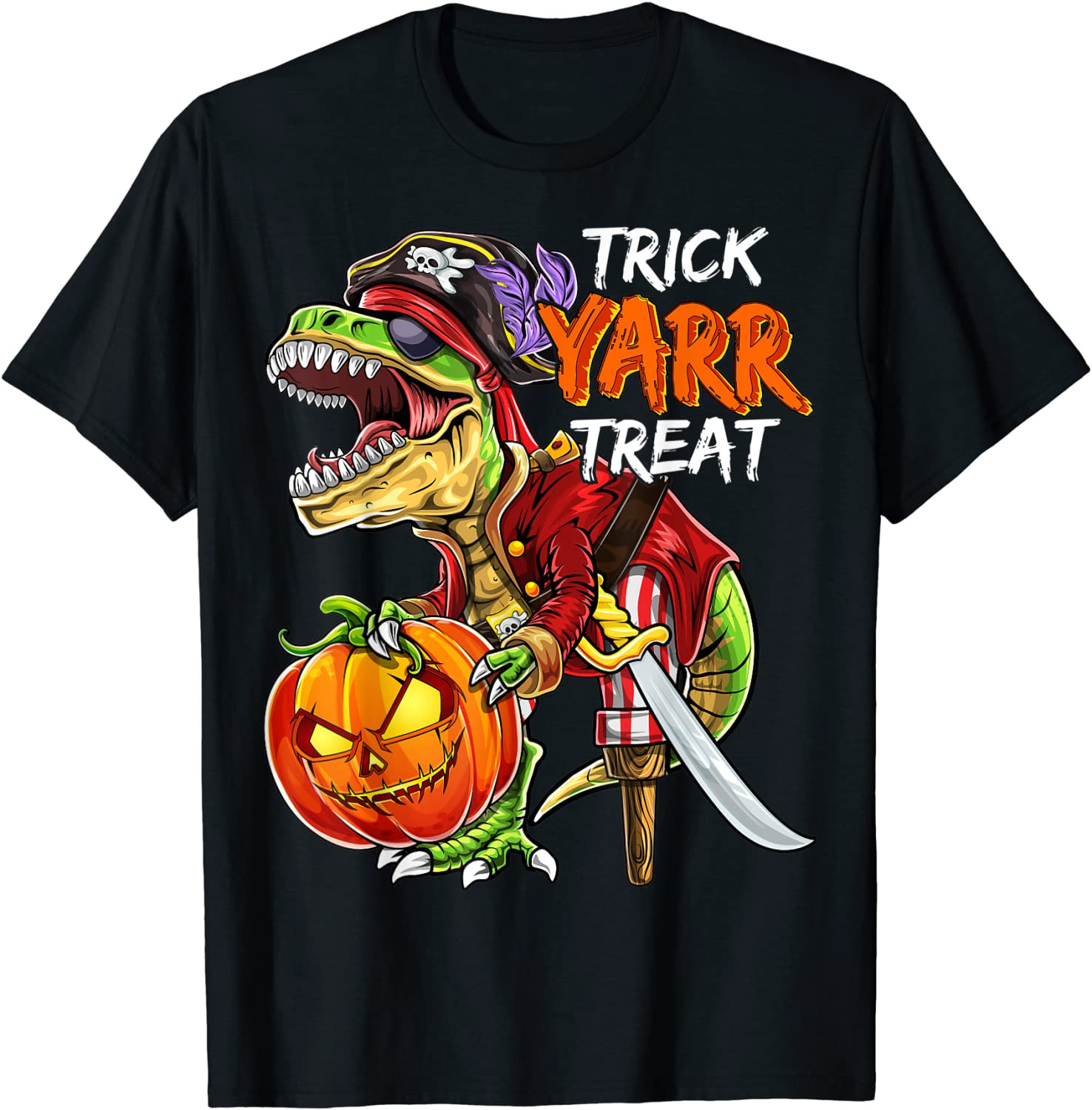 Pirate Dinosaur Halloween Pumpkin Jack-O-Lantern Gift Kids T-Shirt