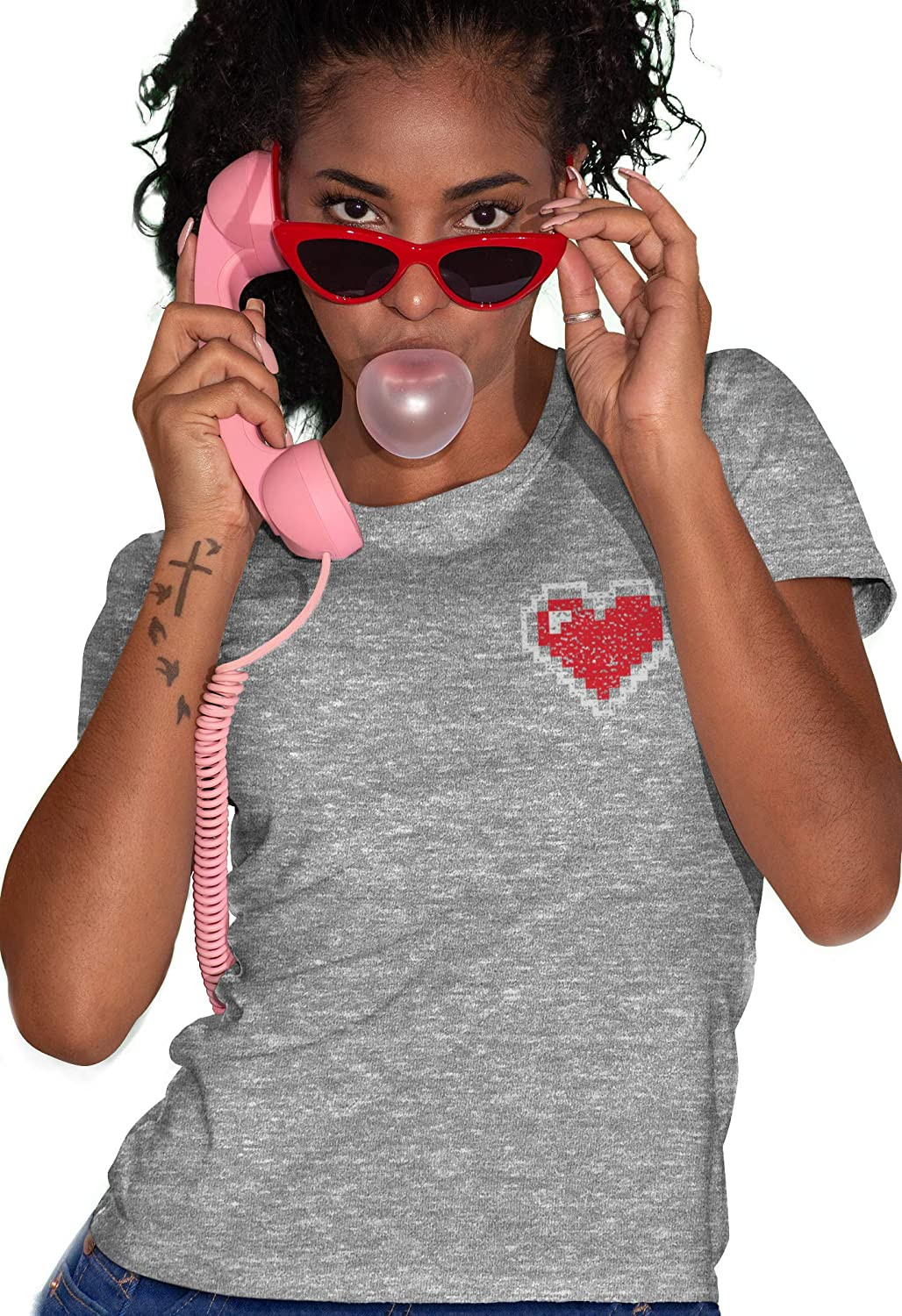 Pixel Heart Womens Girls Juniors Valentines Day T-Shirt
