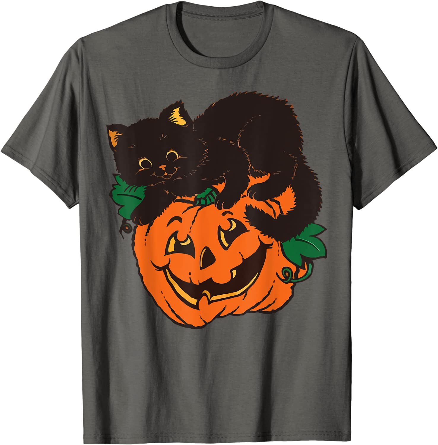 Pumpkin And Black Cat Halloween Vintage Costume T-Shirt