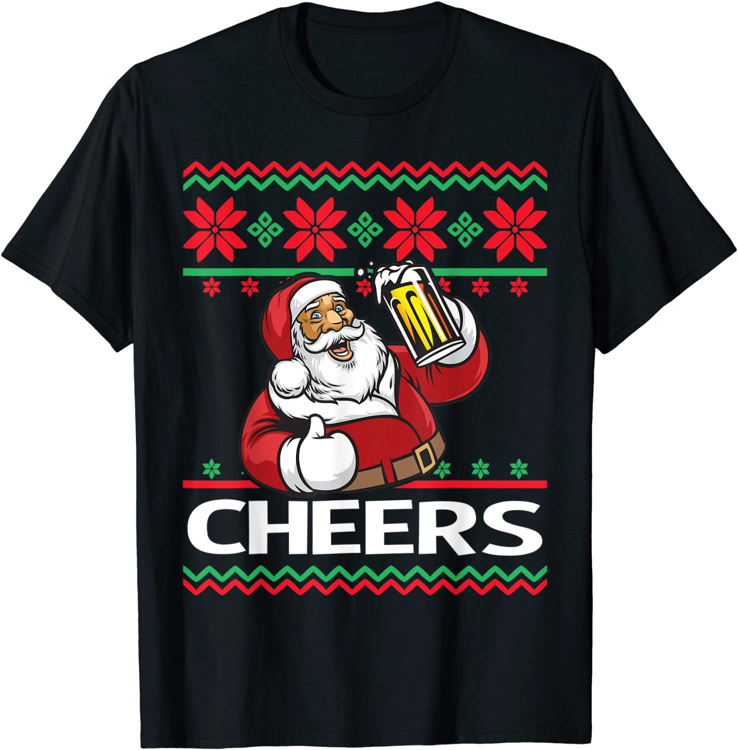 Santa Claus Beer Drinking Cheers Ugly Christmas T-Shirt