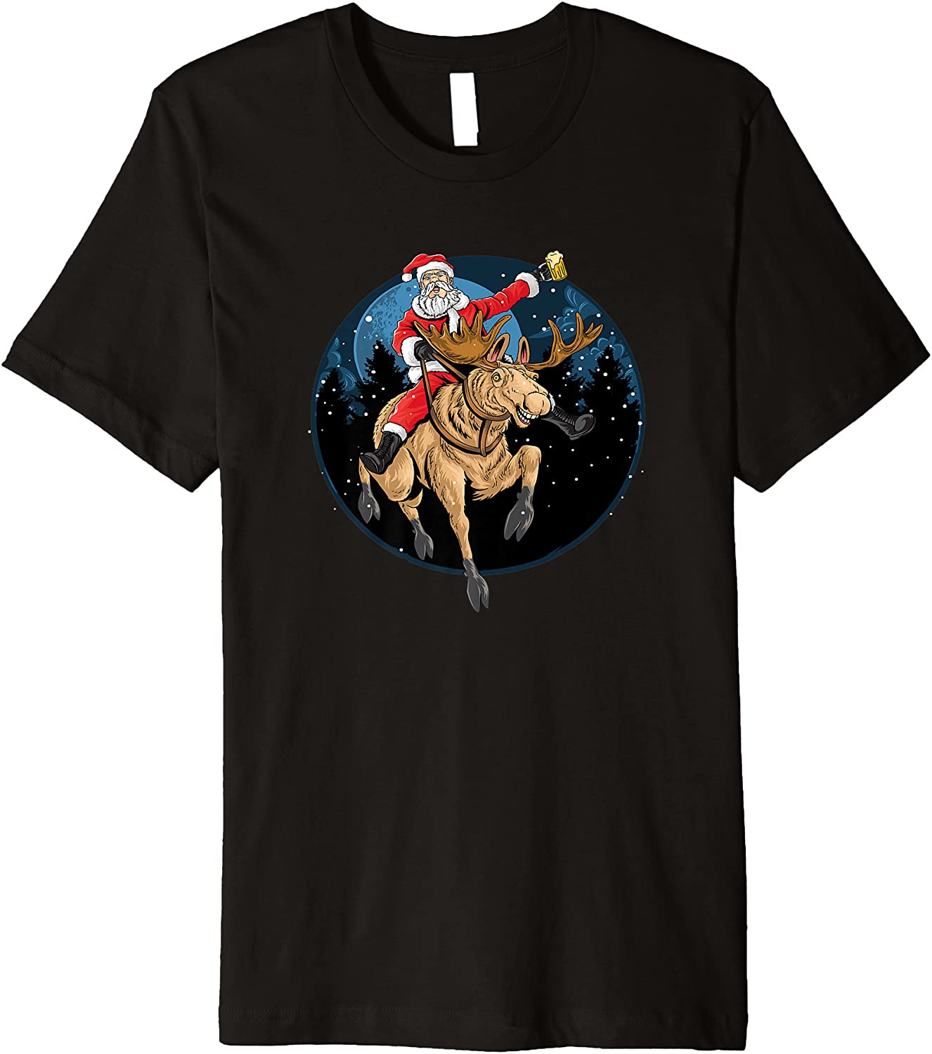 Santa Claus Drinking A Beer While Riding A Moose T-Shirt