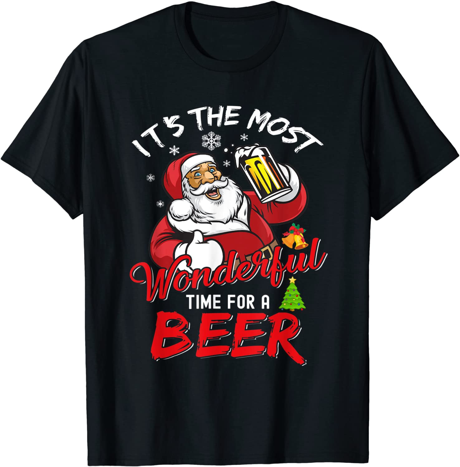 Santa Claus Drinking Beer Wonderful Time T-Shirt