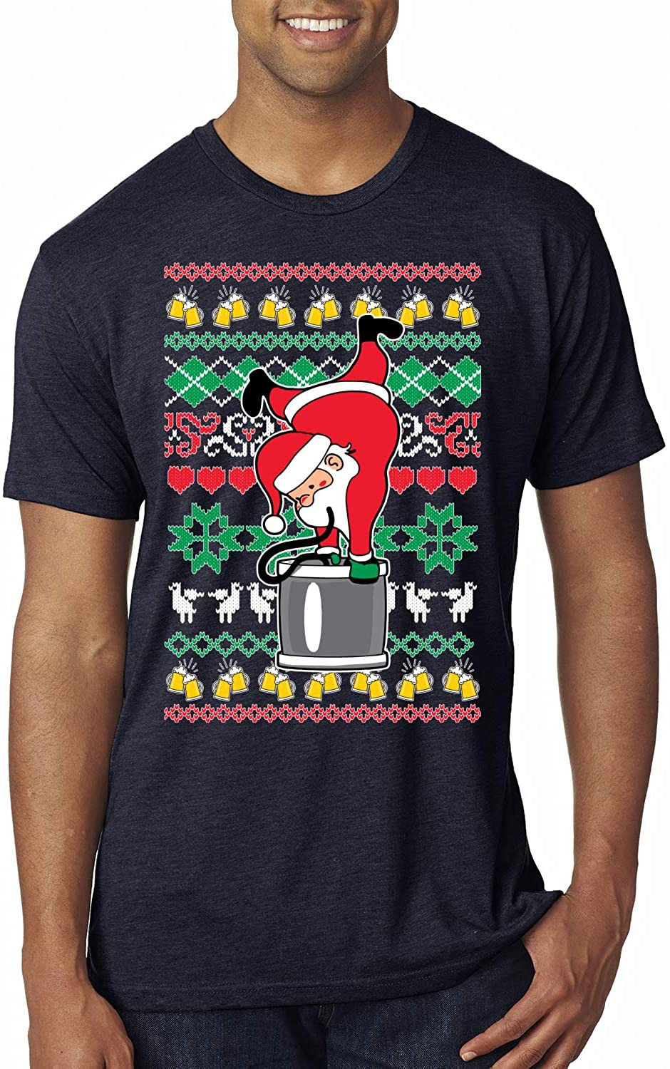 Santa Keg Stand Beer Drinking Drunk Ugly Christmas  T-Shirt