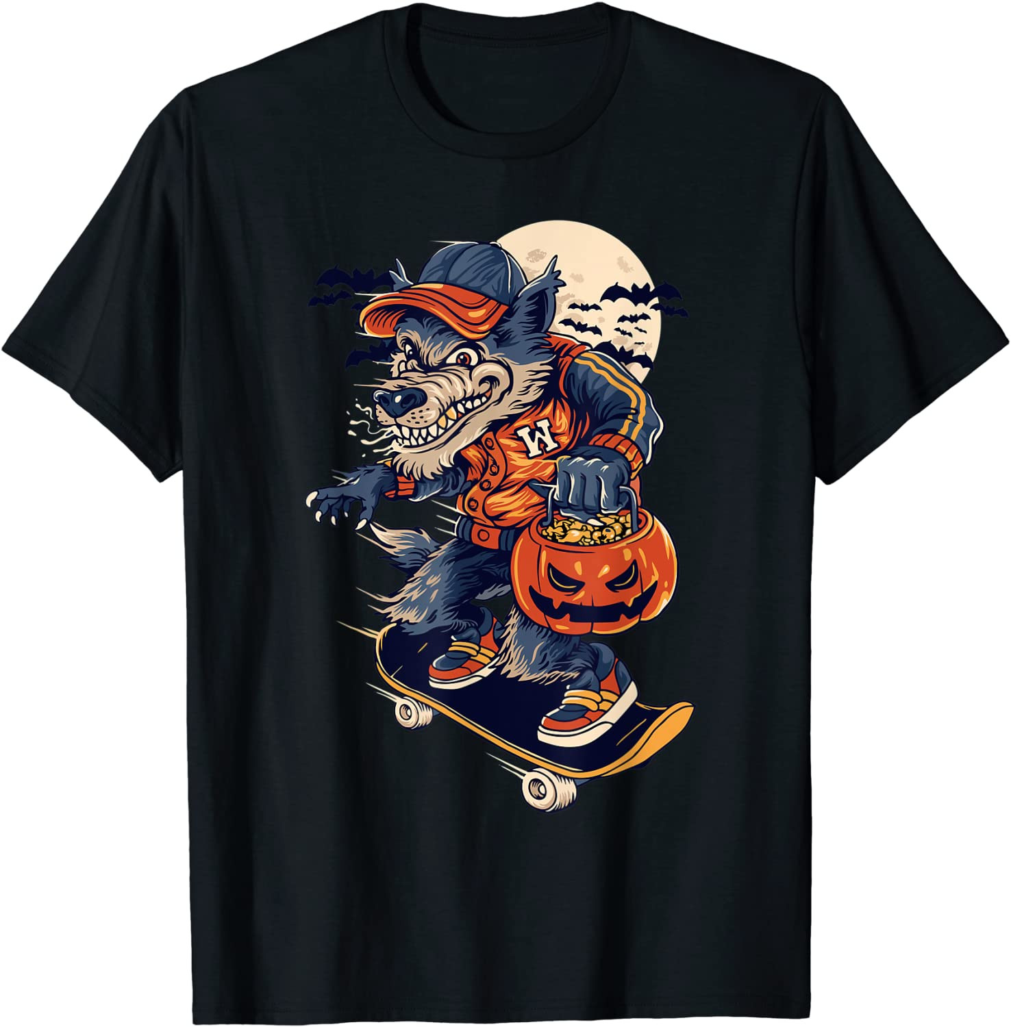 Skateboard Wolf Trick Or Treat Halloween Wolf Gift T-Shirt