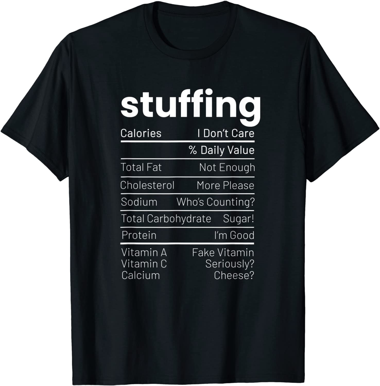 Stuffing Nutrition Facts Thanksgiving Nutrition Facts T-Shirt