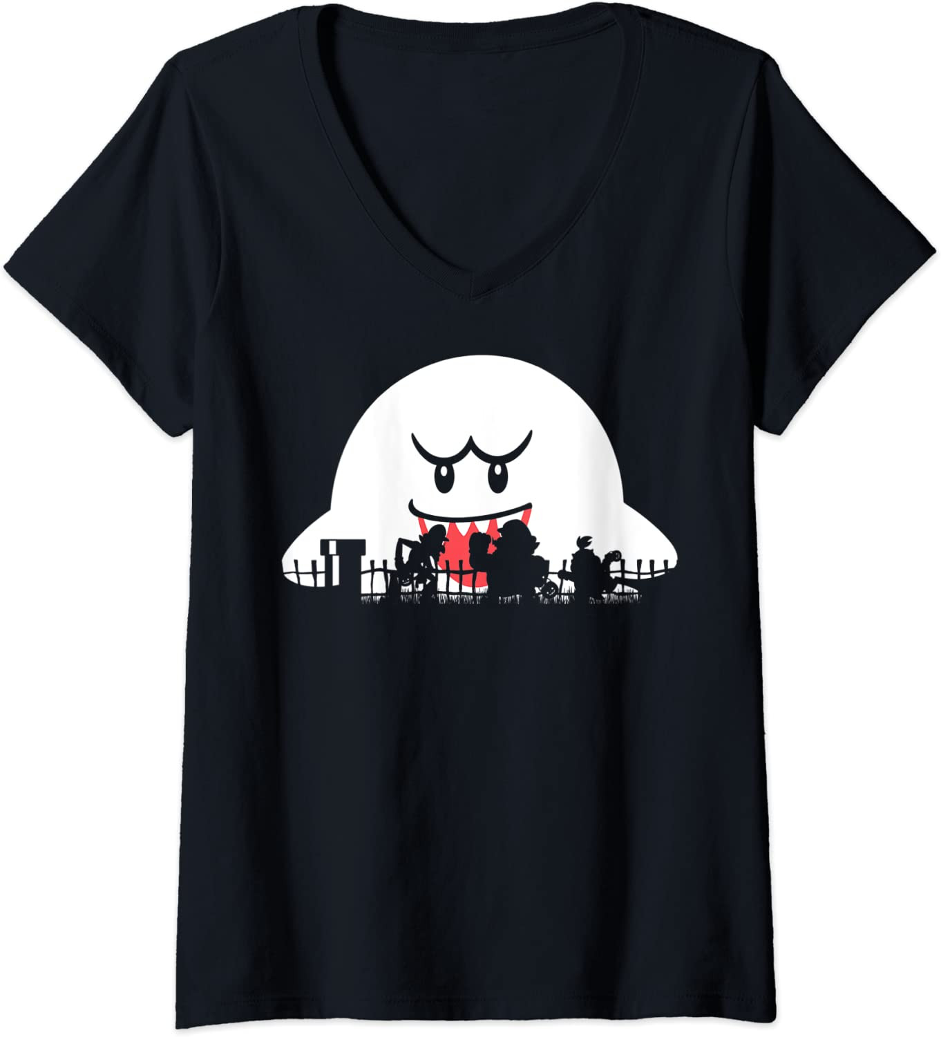 Super Mario Boo Trick Or Treat Halloween Silhouette T-Shirt