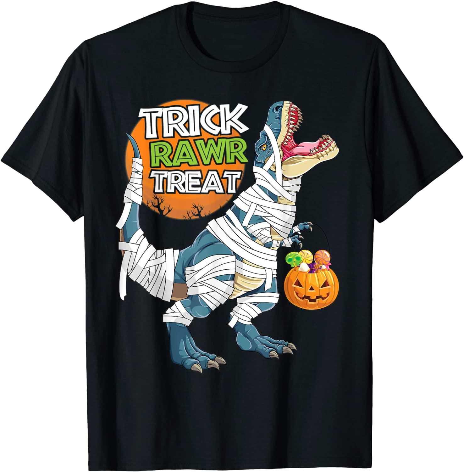 T Rex Mummy Trick Or Treat Boys Kids Halloween T-Shirt