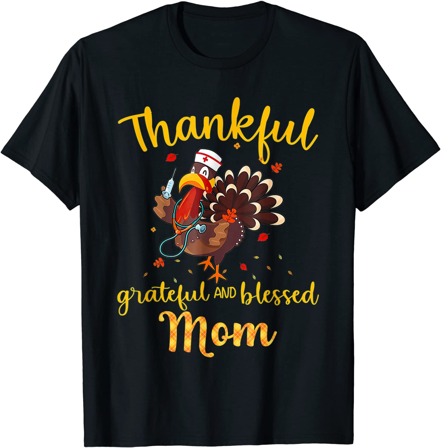 Thankful Grateful Blessed Mom Turkey Thanksgiving For Kids T-Shirt