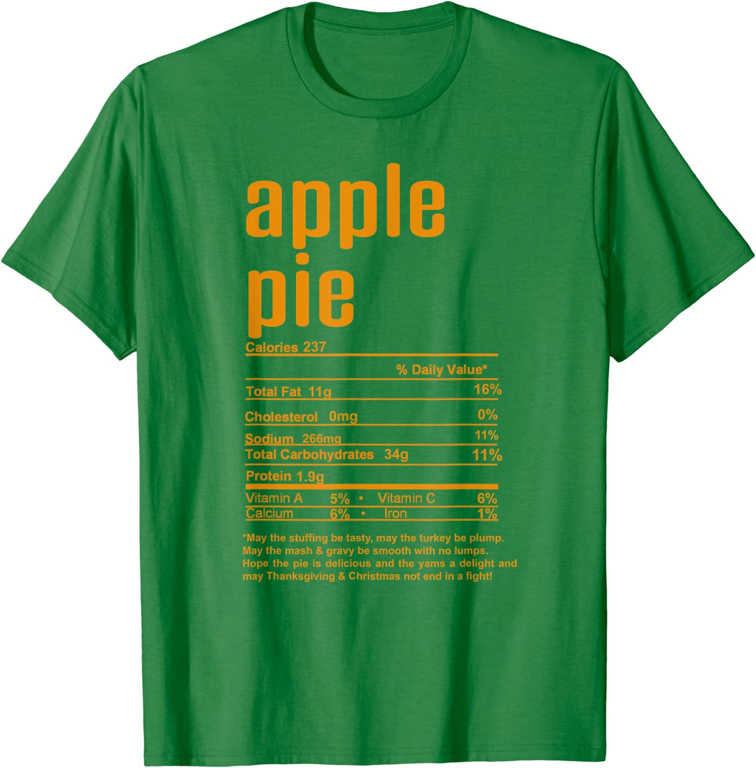 Thanksgiving Christmas Apple Pie Nutritional Facts T-Shirt