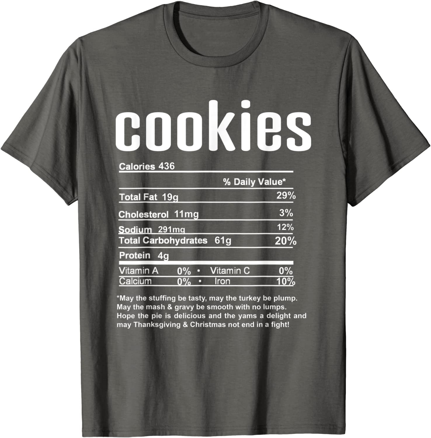 Thanksgiving Christmas Cookies Nutritional Facts T-Shirt