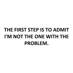 THE FIRST STEP IS TO ADMIT I'M NOT THE ONE WITH THE PROBLEM.