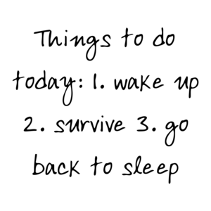 Things to do today: 1. wake up 2. survive 3. go back to sleep