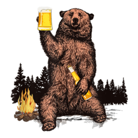 Bear Drinking Beer Camp Fire Woods Outdoor Funny Grizzly T-Shirt