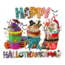 Coffee Halloween Thanksgiving Christmas Happy Hallothanksmas T-Shirt